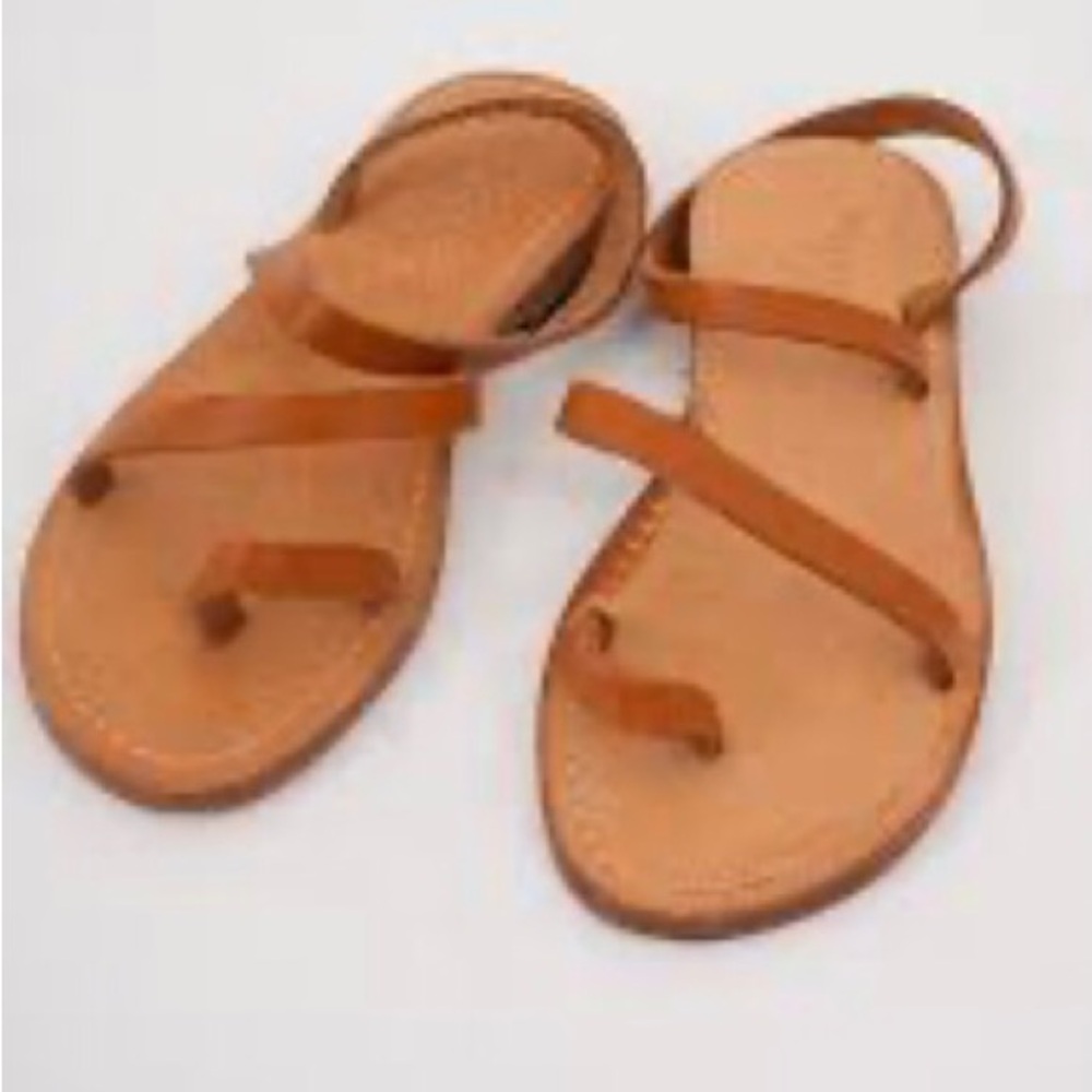 Navyboot Switzerland Tan Leather Toe Ring Diagonal Strap Gladiator Sandals Sz 38 - Picture 3 of 9